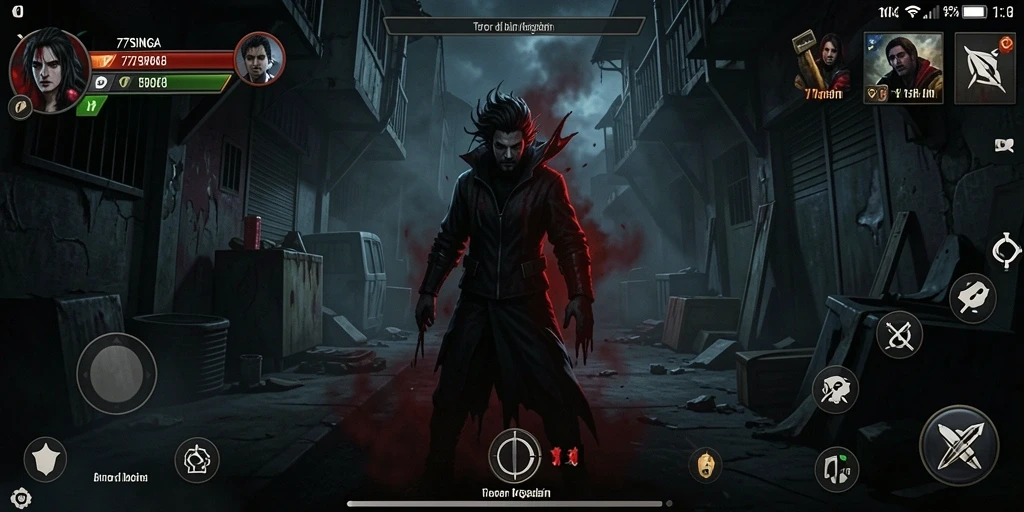 Screenshot gameplay 77SINGA menampilkan suasana horor yang mencekam.