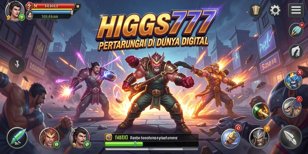 Tampilan gameplay HIGGS777 dengan aksi bertarung yang intens.
