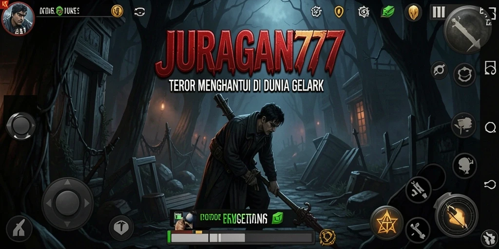 Screenshot menampilkan gameplay mendebarkan dari JURAGAN77 di lingkungan yang kelam.