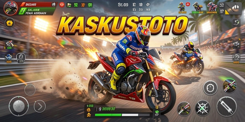 Gameplay seru KASKUSTOTO dengan aksi balapan motor yang menegangkan.