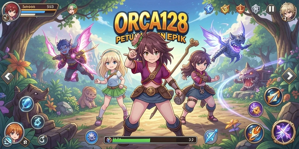Screenshot gameplay ORCA128 menampilkan aksi seru dalam dunia Anime.