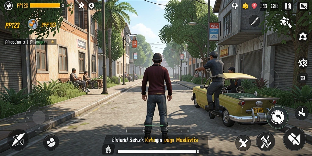 Tampilan gameplay simulasi yang menampilkan karakter dan interaksi.