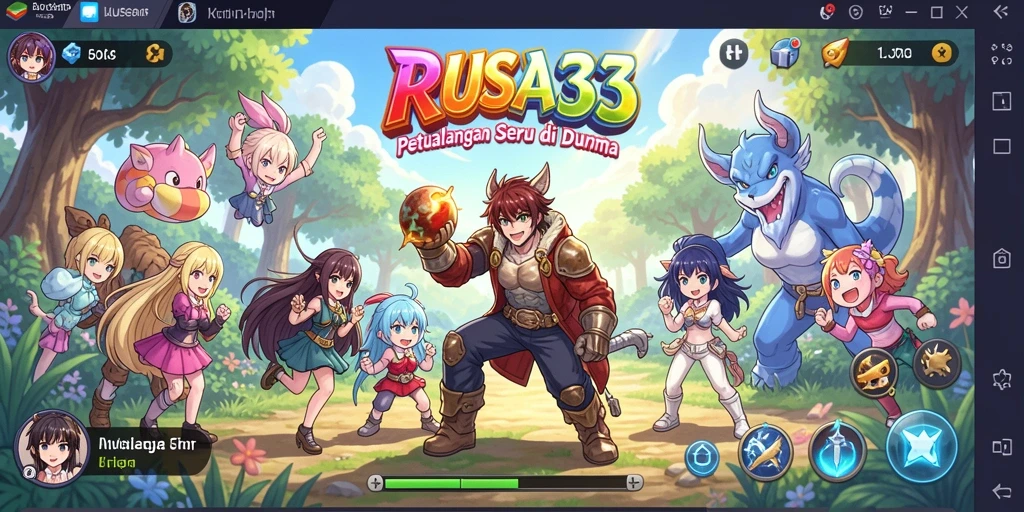 Screenshot gameplay RUSA33 menampilkan pertarungan seru antara karakter anime.