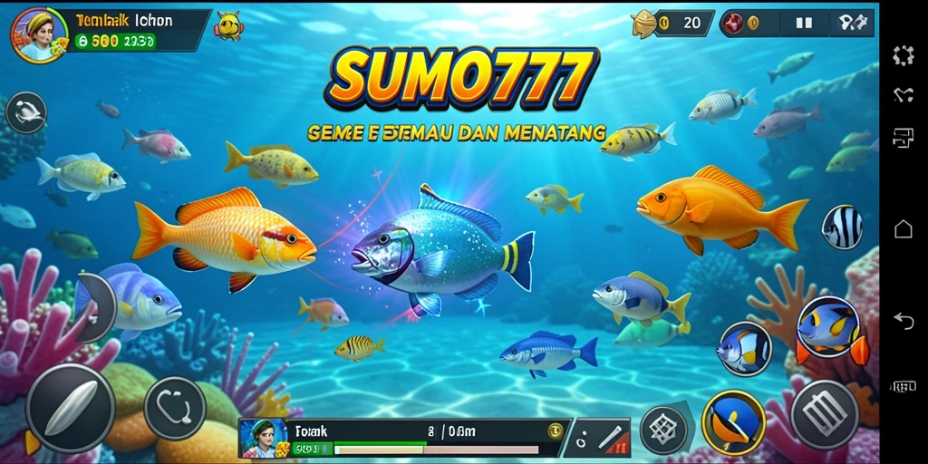 Tampilan gameplay SUMO777 dengan aksi tembak ikan yang seru.