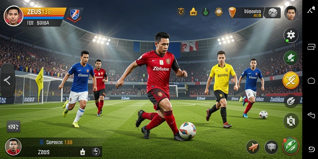 Screenshot ZEUS138 menampilkan aksi permainan sepak bola yang intens.
