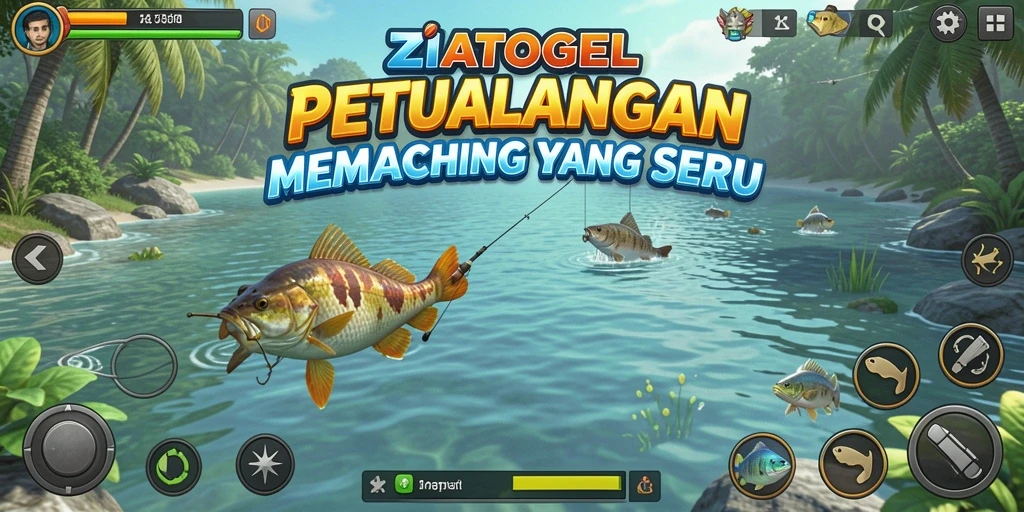 Gameplay seru ZIATOGEL dengan beragam lokasi memancing dan ikan.